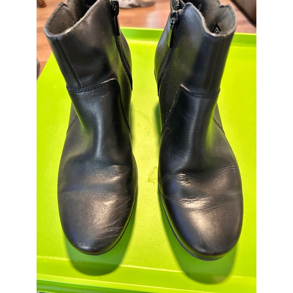 Clarks Womens Black Leather Ankle Boots Button Detail Side Zip Block Heel Shoes